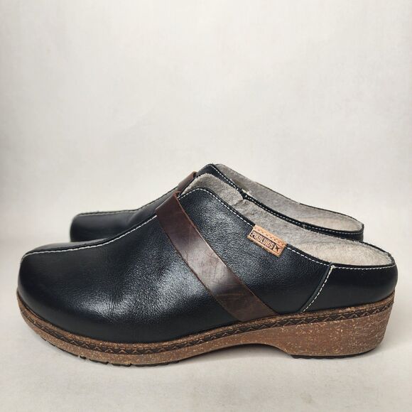 Pikolinos Granada Leather Clogs Slip On Black Size 40 US 9.5 Made In Spain - Picture 5 of 15